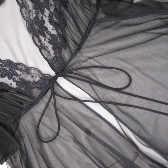 Black Peignoir Set Night Gown Robe Vintage Huge Sweep - Picture 8 of 16